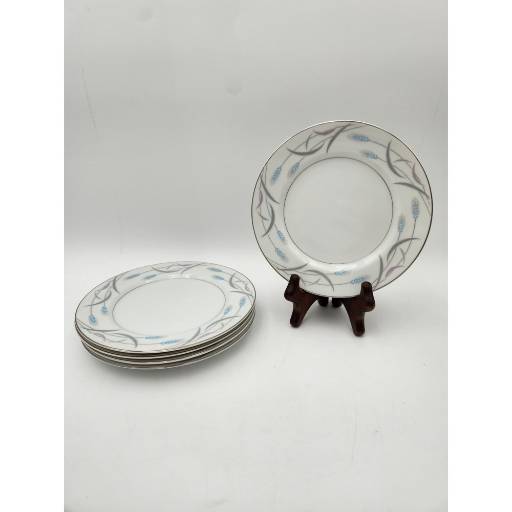 Valmont Royal Wheat China Salad Or Dessert Plate Set of 5 Vintage 1960s Blue